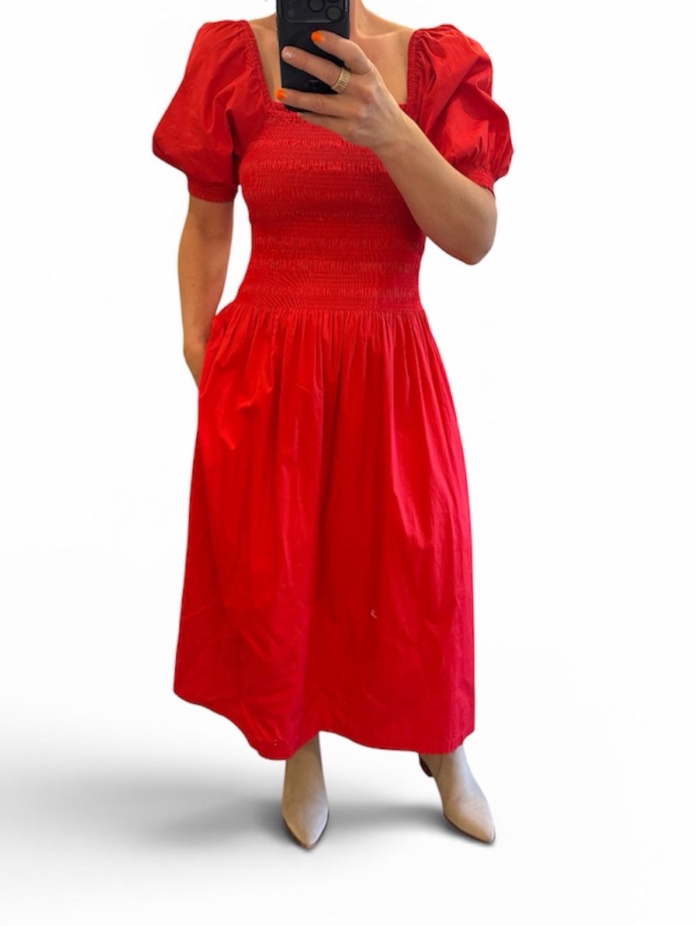 Madewell Vibrant Red Smocked Blouse
